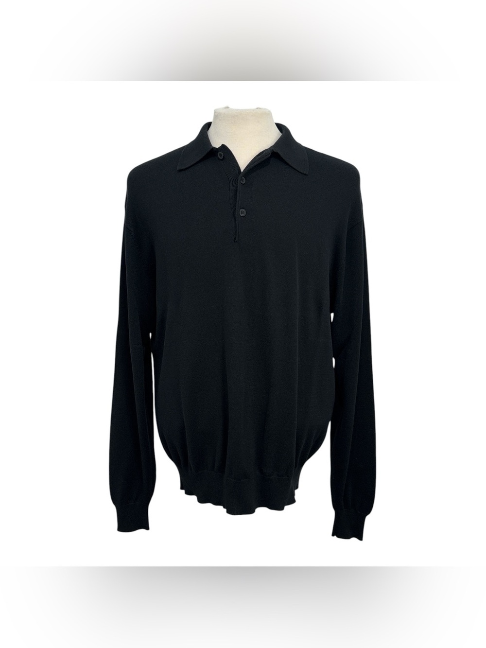 Tulliano Men's Size Large Black Silk & Cotton Knit Long Sleeve Polo Sweater